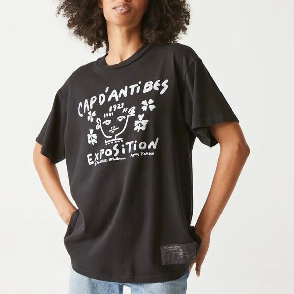 NWT Michael Stars Cap d'Antibes Graphic Tee Original Tee T-Shirt Black Sz OS - Picture 1 of 7